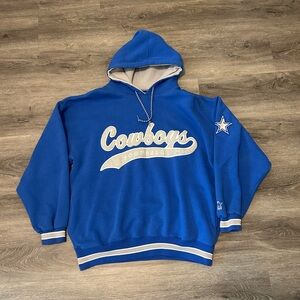 Starter Dallas Cowboys Football 90's Stitched Script Spellout Hoodie Large Blue